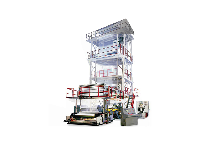 Three-layer co-extrusion top-spinning cold blown film production line