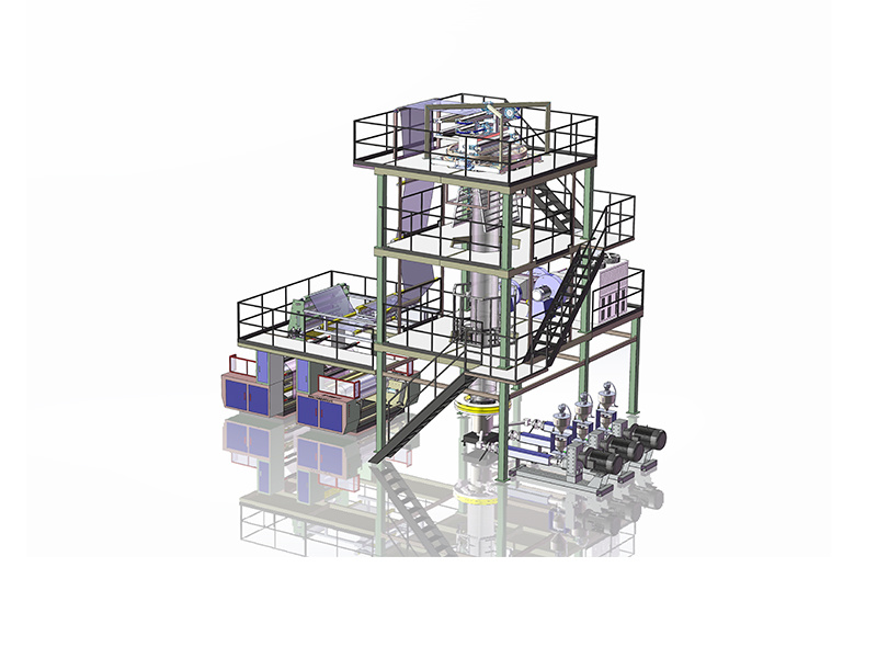 Three-layer co-extruded self-adhesive blown film production line
